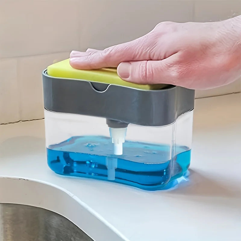 Automatic Soap Dispenser with Sponge Holder for Kitchen Sink - Press Bottle Cleaning Tool Set