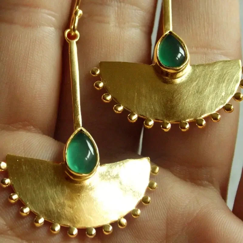 Bohemian Retro Water Drop Gem Dangle Earrings for Vacation & Party