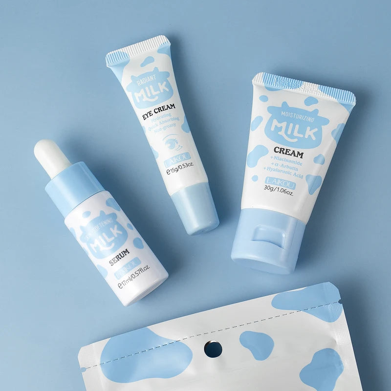 Hydrating Milk Glow Skincare Set with Serum, Eye Cream & Moisturizer