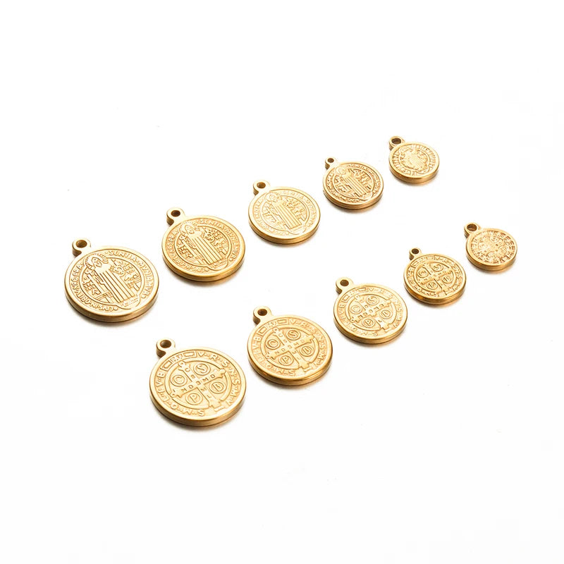 10Pcs Stainless Steel Catholic Coin Pendant Charms for Jewelry Making