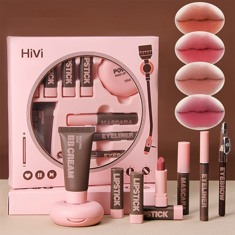 Women's Christmas Makeup Set with Lipsticks, Powder, BB Cream, Eyebrow Pencil, Mascara & Eyeliner