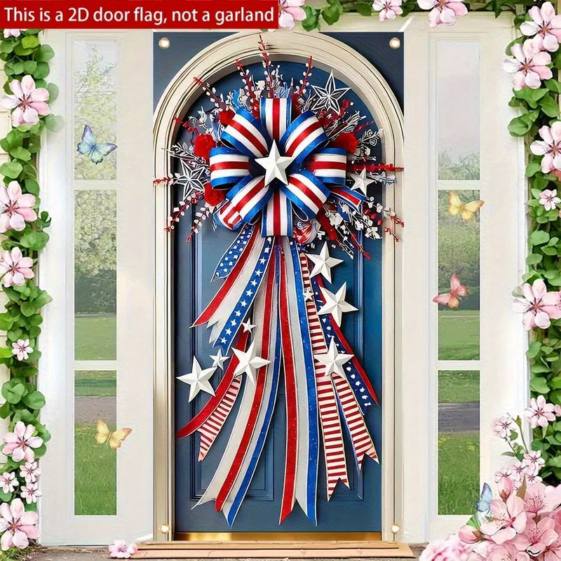 American Independence Day Star and Stripe Flag Door Hanging Decoration - Red White Blue Holiday Banner
