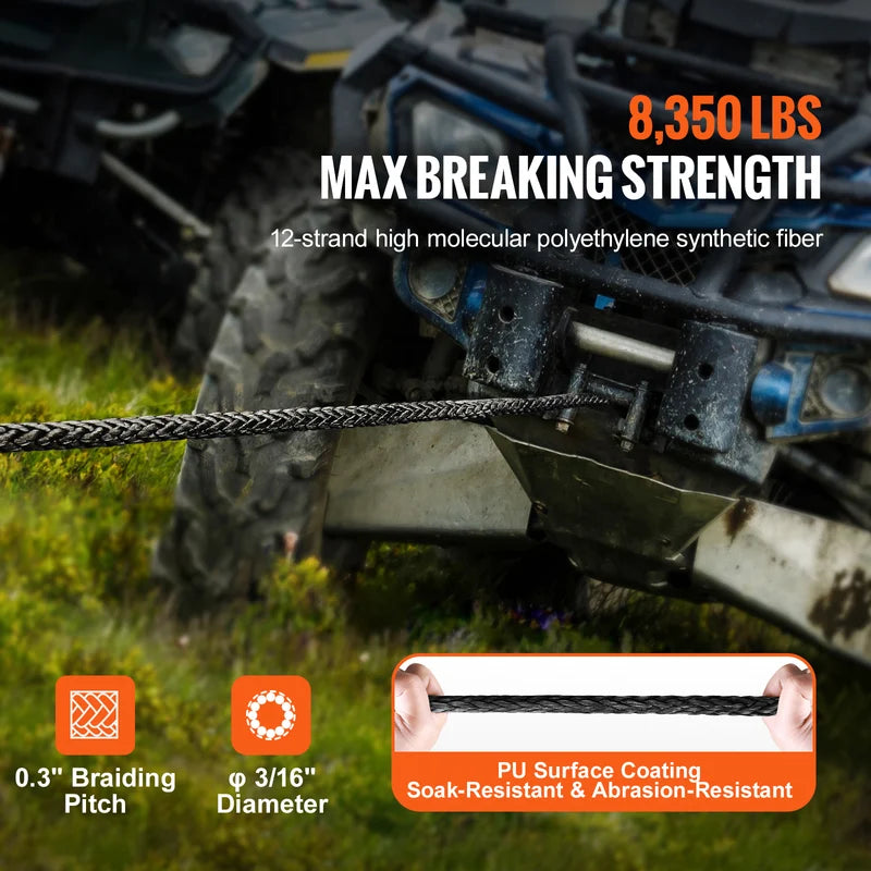 Heavy Duty Synthetic Winch Rope 50ft Line with Forged Hook for ATV Off-Road Vehicles