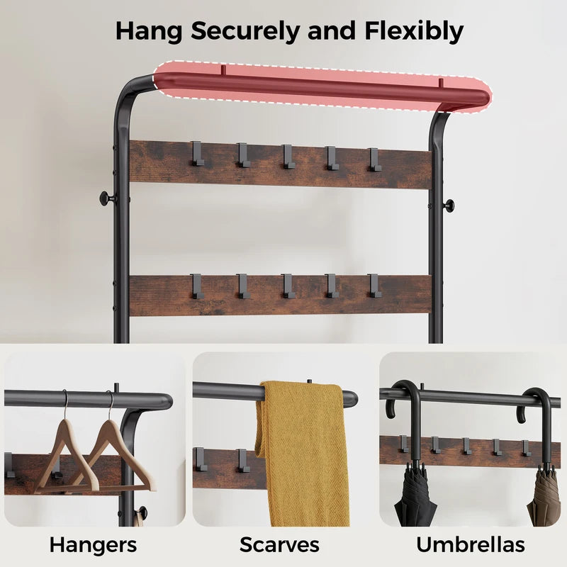 Multi-Functional Coat and Shoe Organizer with 2-Tier Shoe Rack and 12 Hooks