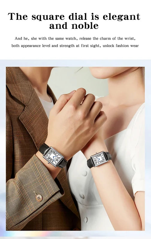 Unisex Square Dial Quartz Watch with Leather Strap - Waterproof & Sports Casual