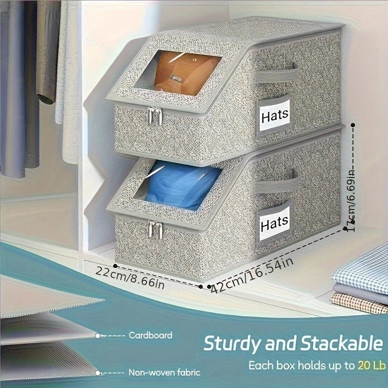 Foldable Fabric Closet Organizer for Hats Clothes & Toys - Dustproof Stackable Storage Box
