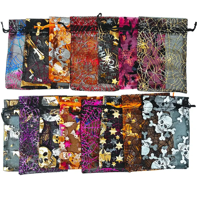 Colorful Halloween Organza Gift Bags with Drawstring - Bulk Pack of 25/50/100 pcs