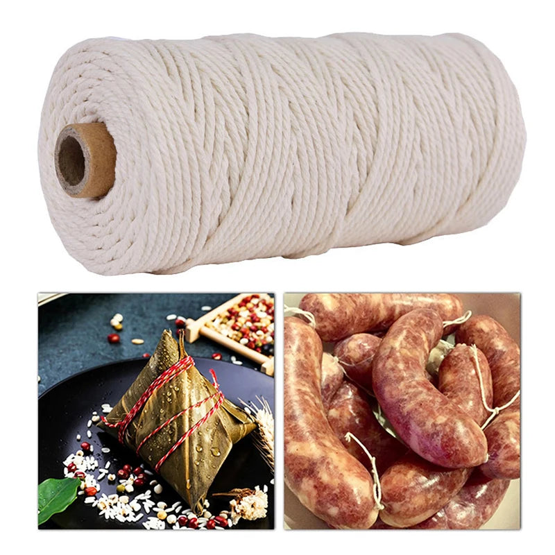Food Safe Cotton Twine for Meat & Poultry Trussing - 100M Thick String Rope