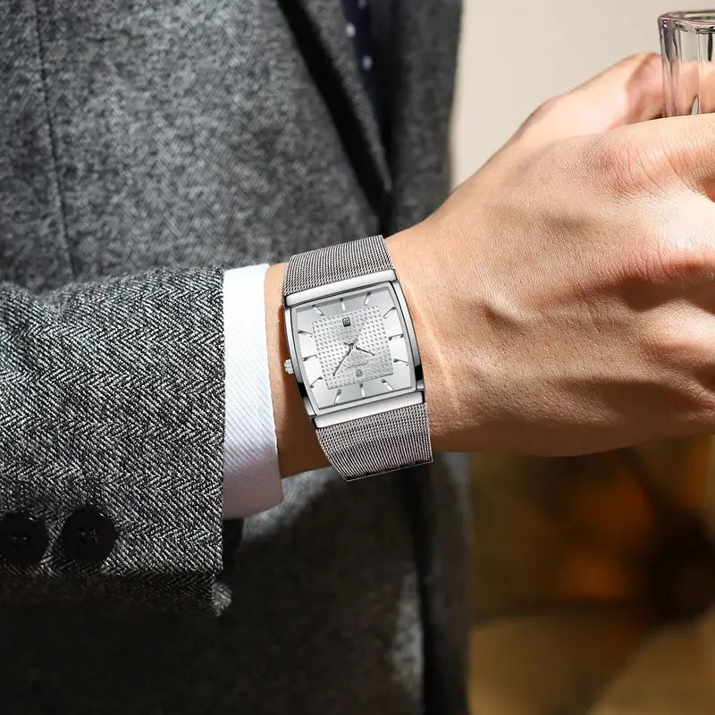 Luxury Business Men's Watch Stainless Steel Mesh Waterproof Luminous Quartz Wristwatch