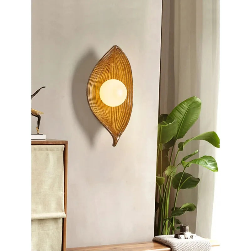 LED Leaf Resin Wall Lamp - Bedroom Living Room Wall Sconce Decor