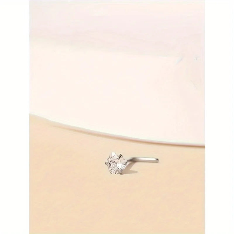 Titanium Steel Heart Nose Stud with Zirconia - Body Jewelry