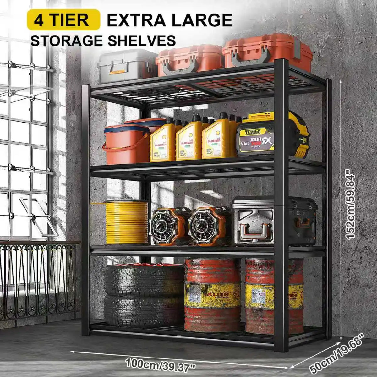 Heavy-Duty 4-Shelf Garage Storage Unit – Supports Up to 2240 lbs, 40x19.5x59.5 Inches