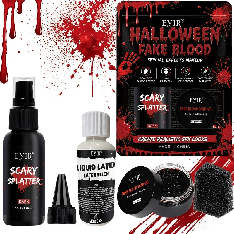Halloween SFX Makeup Kit Set Including Fake Blood Latex & Sponges - 5 Pieces