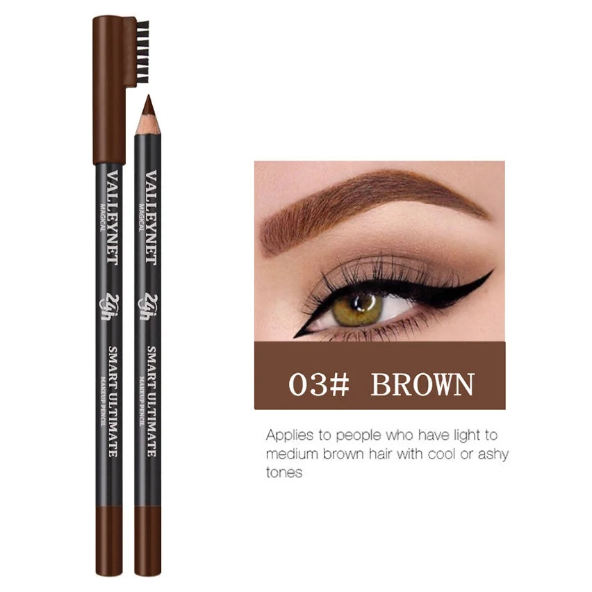 Wooden Eyebrow Pencils with Brush - Waterproof, Long-Lasting, Matte Finish, Multiple Colors