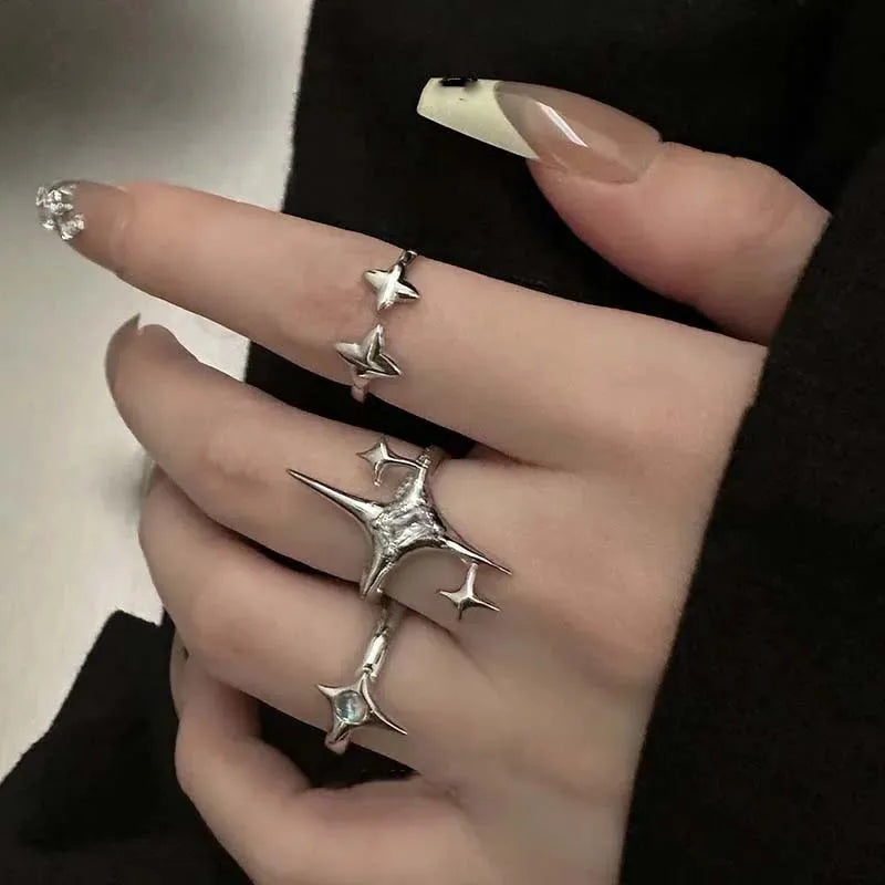 Vintage Cross Star Open Ring for Women Men Gothic Punk Jewelry Adjustable Gift