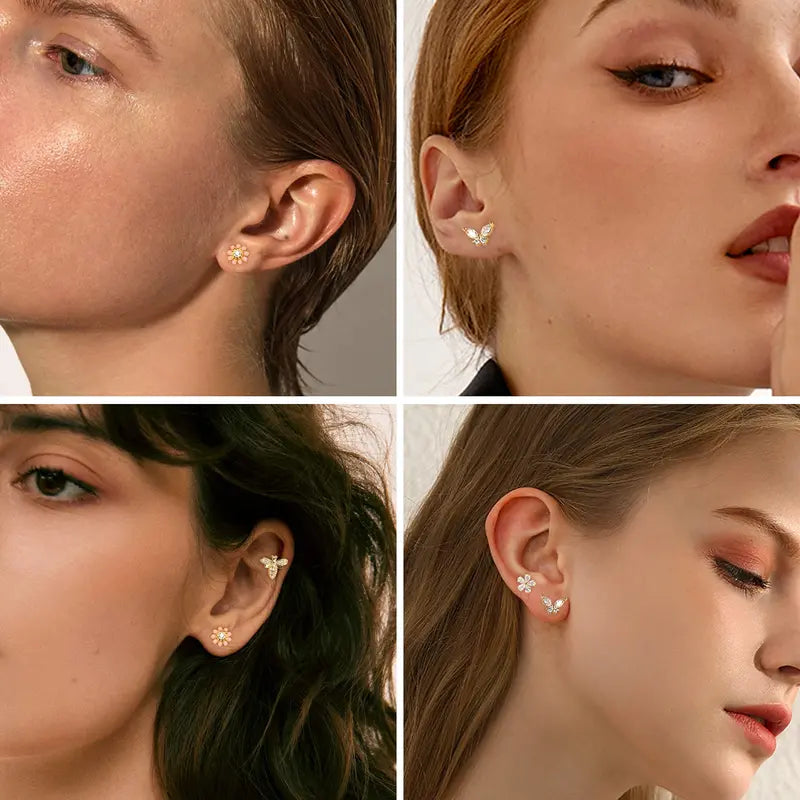 Cartilage Earrings Stud for Women Surgical Steel Butterfly Flower Helix Tragus Jewelry
