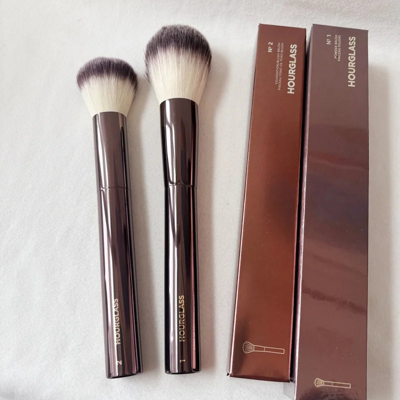 Luxury Powder and Blush Makeup Brush Set - Synthetic Hair, Multiple Handle Colors