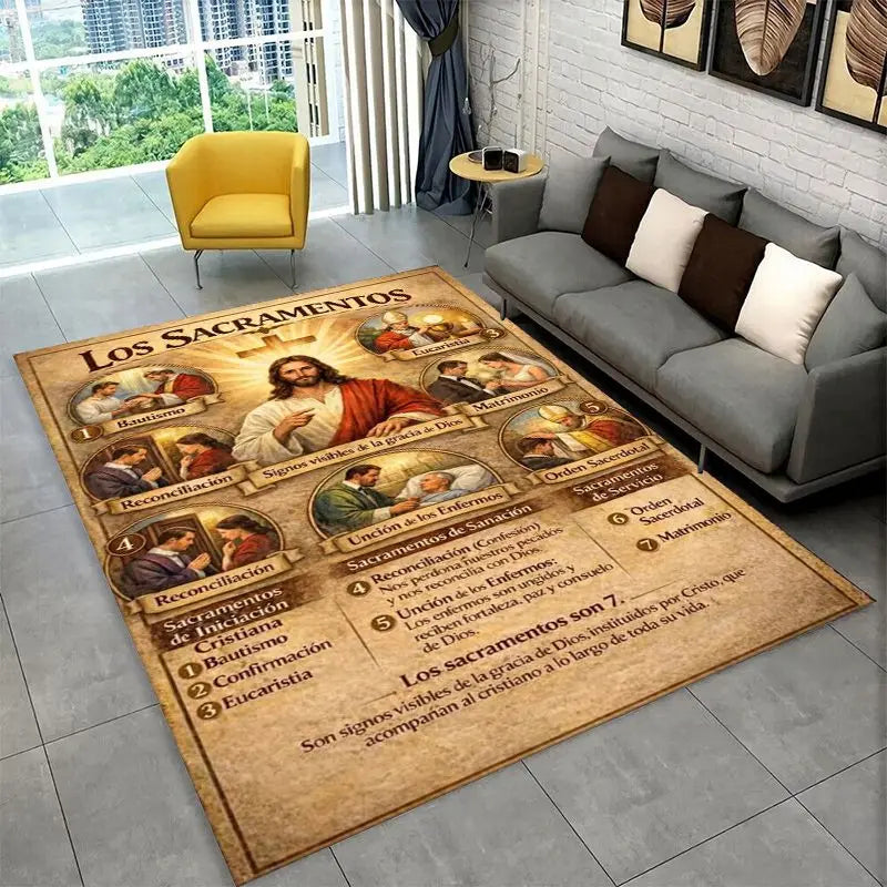 Large Area Rug with Virgin Mary Prayer Non-slip Durable Floor Carpet for Living Room or Bedroom