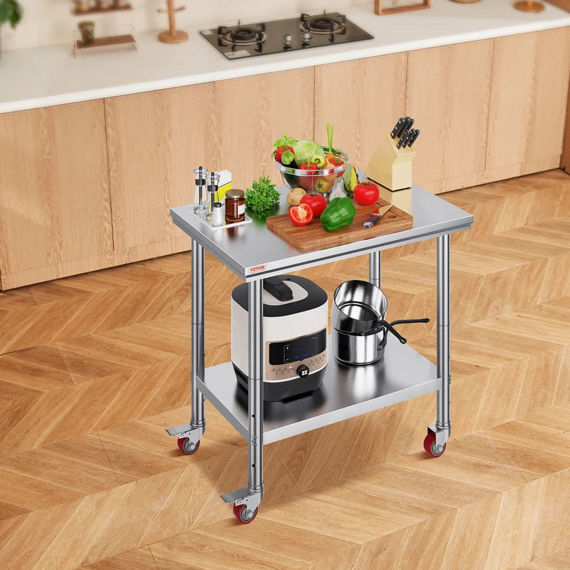 Stainless Steel Work Table with Casters - Commercial Kitchen & Storage Bench