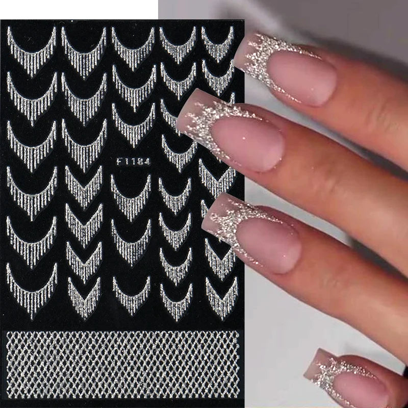 Reflective Glitter French Nail Art Stickers - Gold Silver Geometric Decals for DIY Manicure