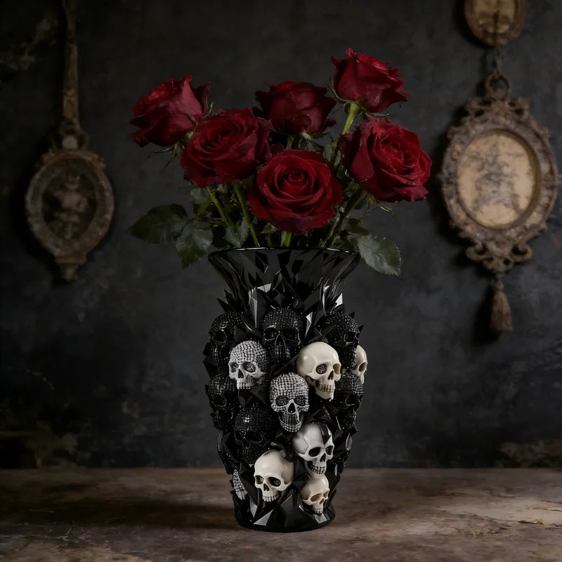3D Skull Decorative Vase - Gothic Resin Flower Holder for Halloween & Home Decor