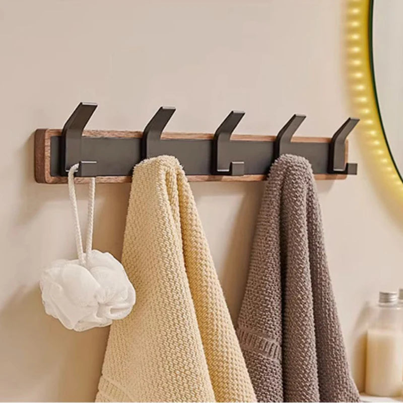 Black Wood Wall Hook Coat Rack for Bathroom Kitchen Bedroom Hallway