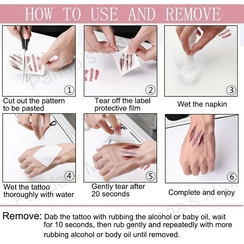 Halloween Scar Tattoo Stickers Waterproof Body Art for Cosplay & Parties