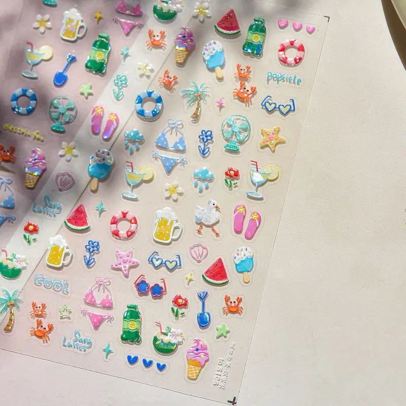 Cute Animal Face 5D Nail Art Stickers for DIY Manicure Decor - Kawaii Expressions