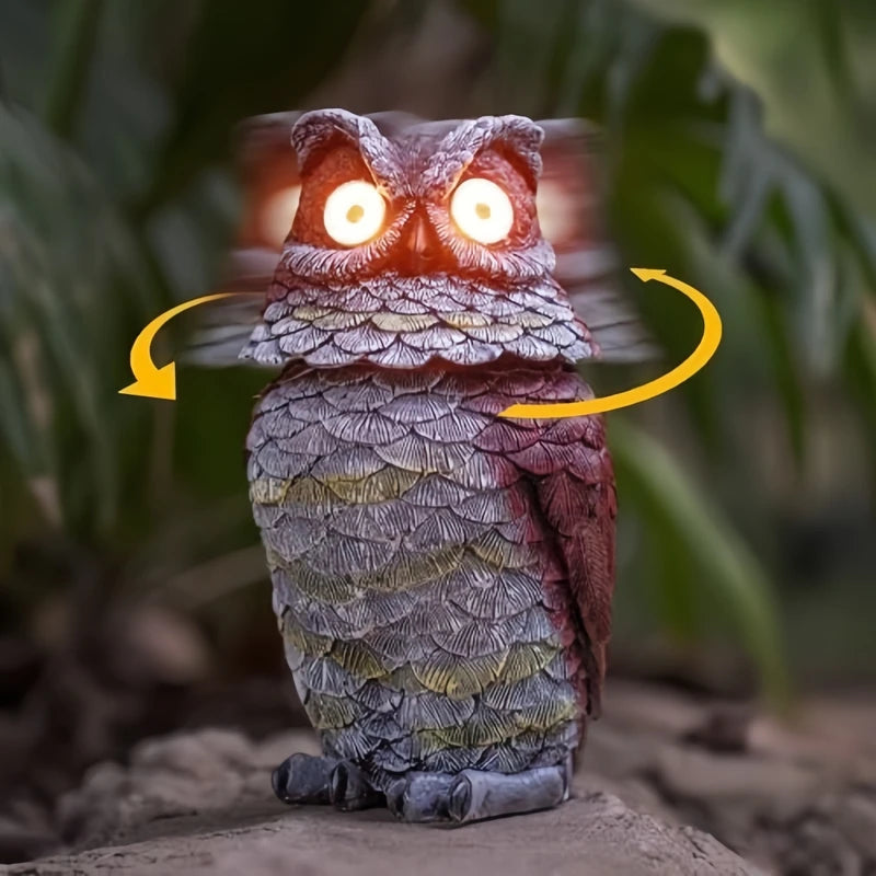 Solar Owl Garden Statue with Glowing Eyes Outdoor Decor Resin Sculpture