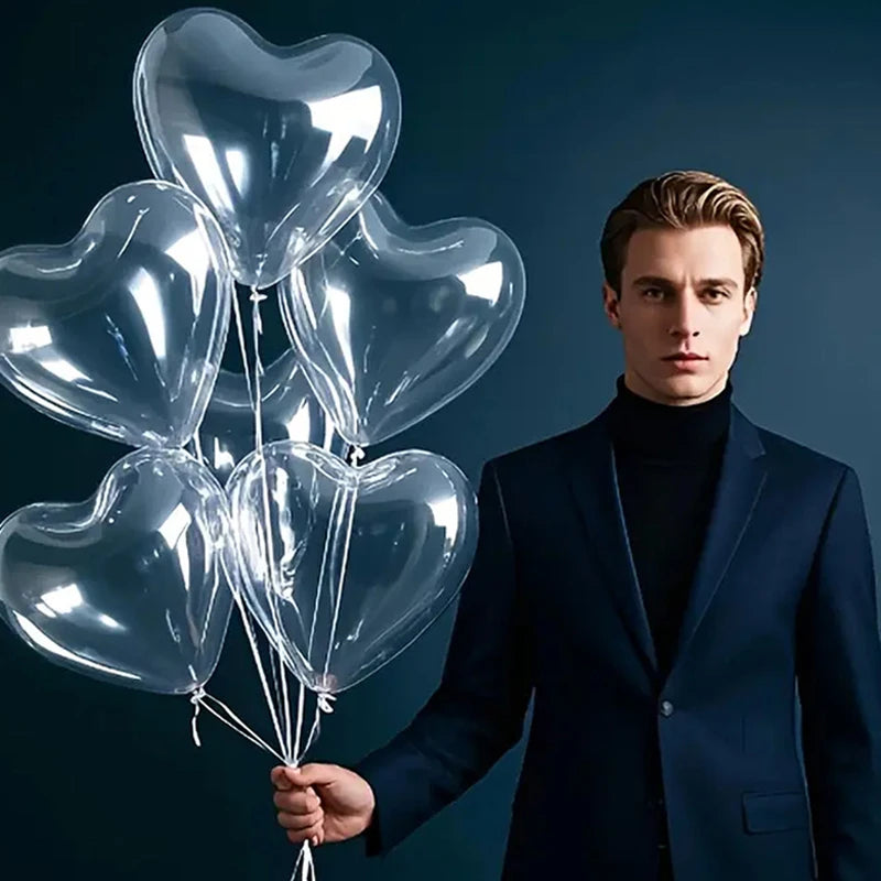 10pcs Transparent Love Heart Balloons Latex Balloons for Valentine`s Day Wedding Birthday Party Decor