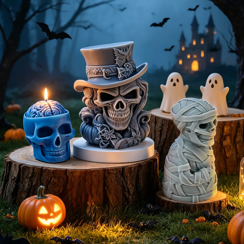 Silicone Mold for Candle Making and Crafts - Mummy Skull Design, Food Grade, Heat-Resistant, Multi-Color Variants