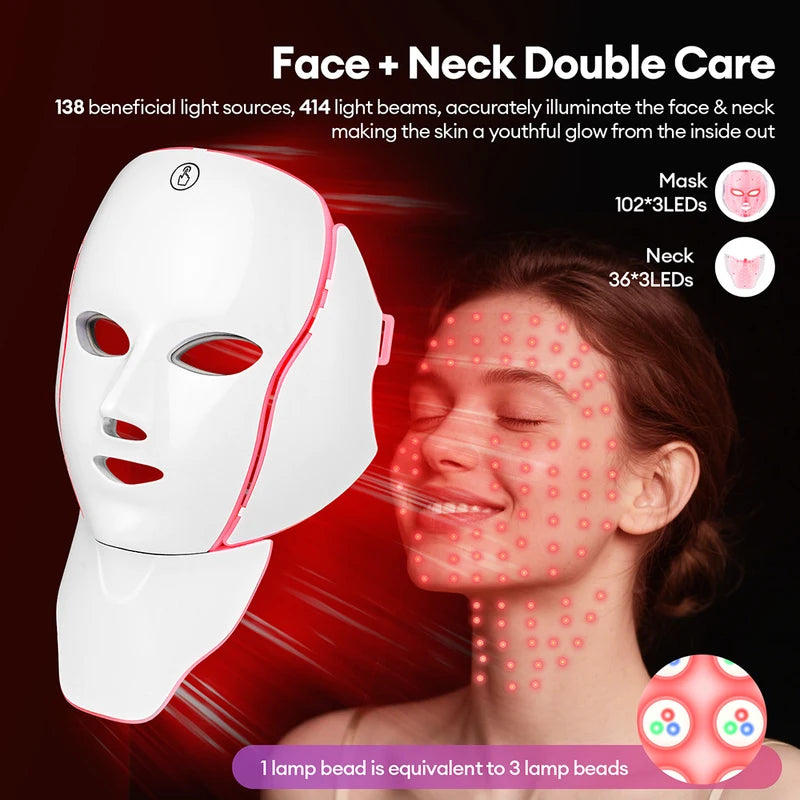 7-Color LED Facial Mask with Neck Light Therapy Beauty Device