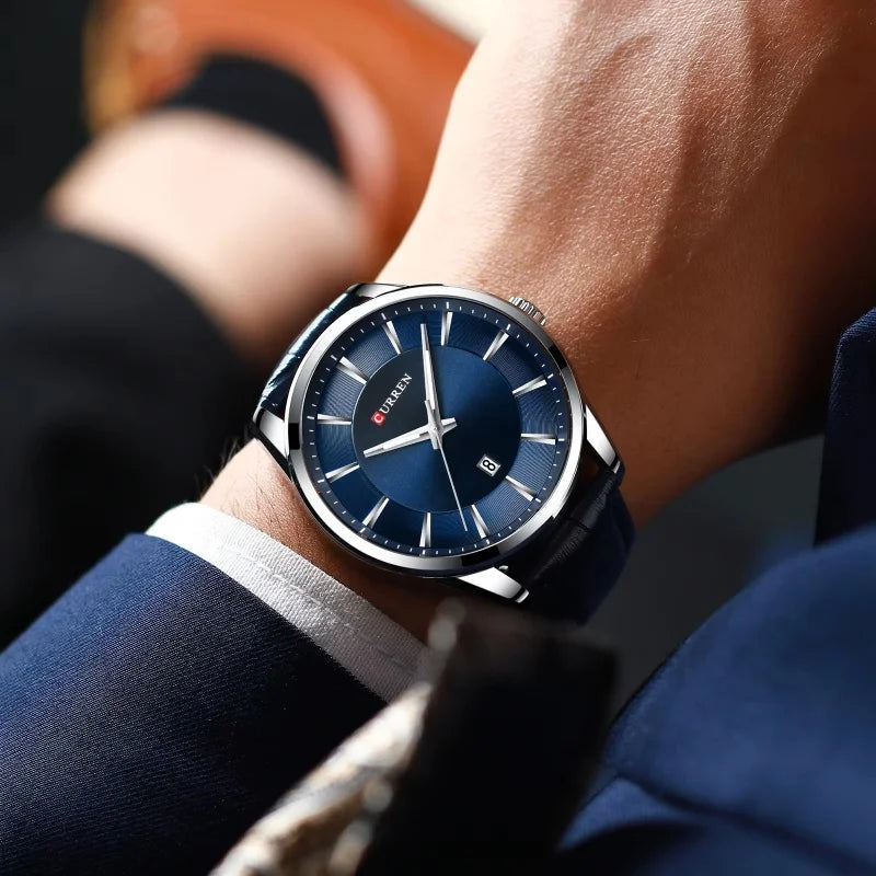 Men's Minimalist Water-Resistant Quartz Watch with Leather Strap - Business Style