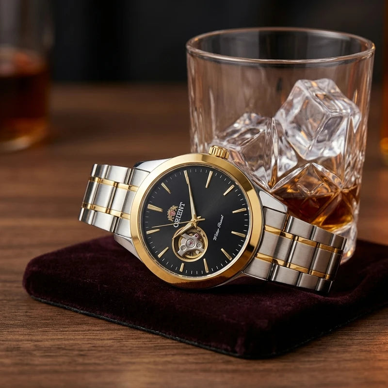 Men's Skeleton Automatic Dress Watch with Open Heart Dial - Stainless Steel, Water-Resistant