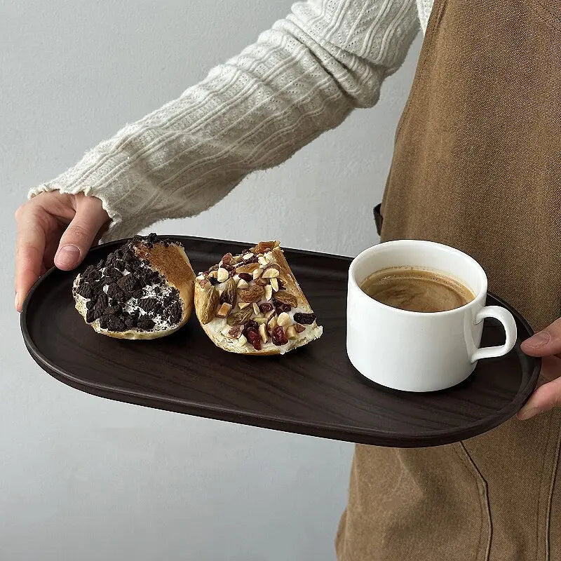 Multi-Purpose Walnut Wood Grain Oval Serving Tray - Kitchen Organizer & Decor