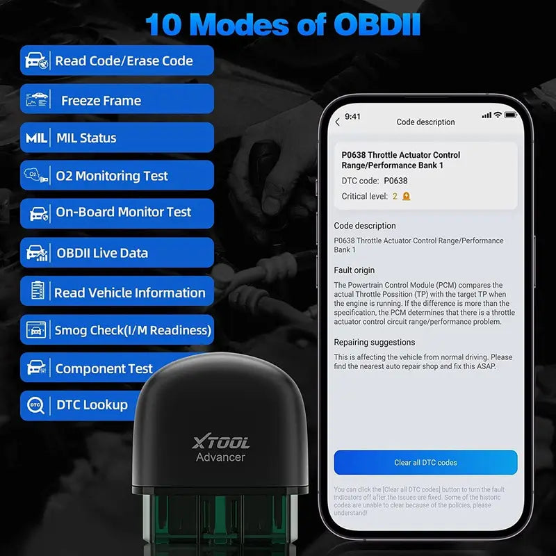 OBD2 Car Diagnostic Scanner Check Engine Light Code Reader for Android & iOS