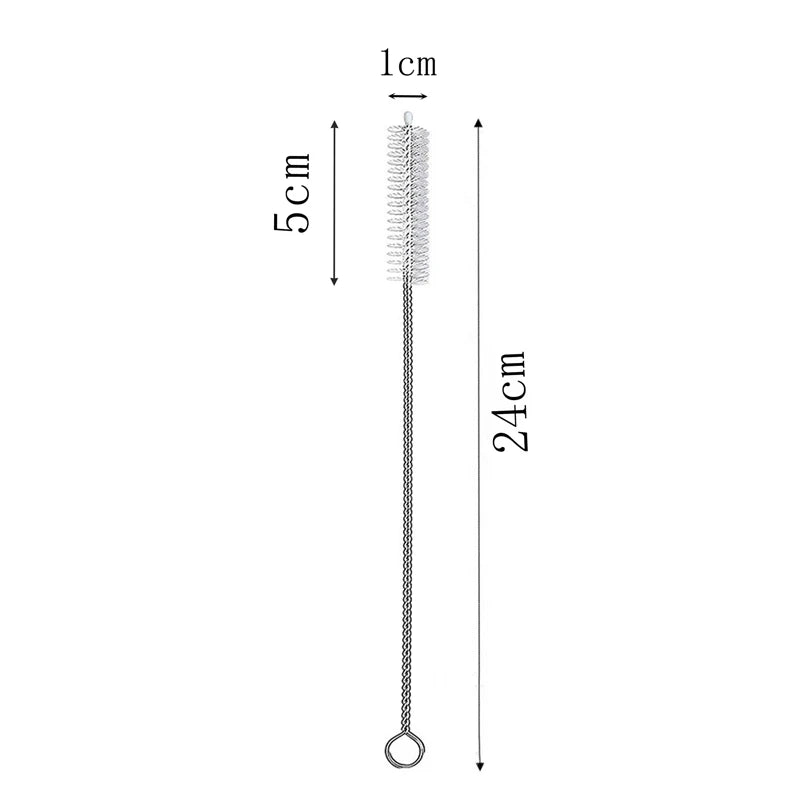 24cm Stainless Steel Straw Brush Cleaner with Soft Nylon Bristles - Multiple Colors