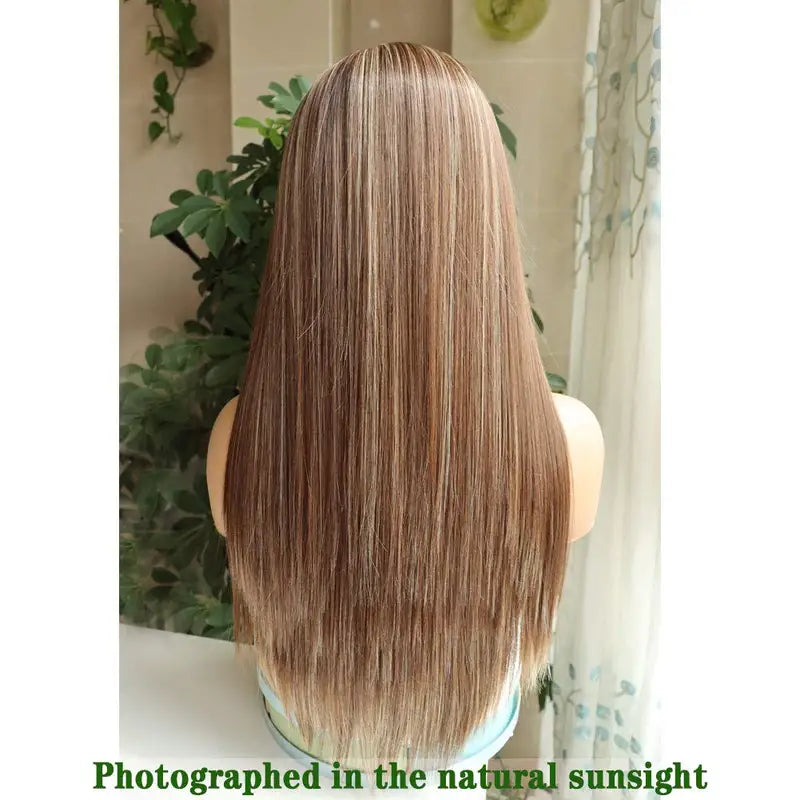 Long Straight Synthetic Wig with Highlights for Women - Heat Resistant, Elegant Hairpiece