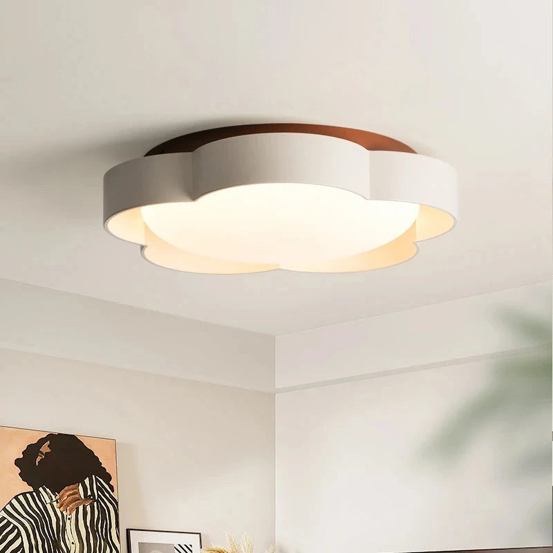 Retro Flower Shaped Ceiling Light - Ultra-Thin Wood Grain Walnut Indoor Home Decor