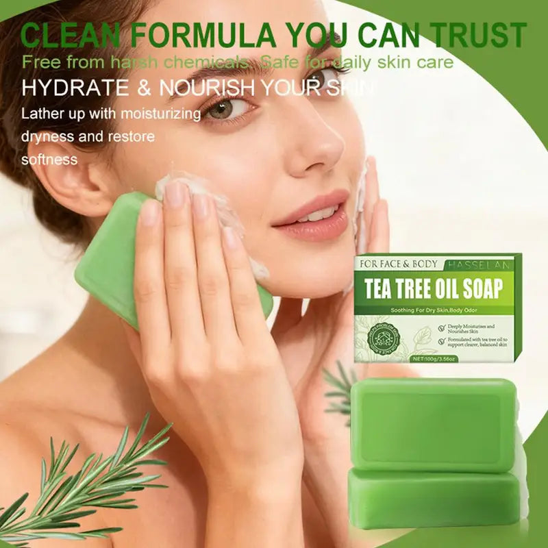 Tea Tree Oil Soap Bar for Face and Body - 100g Natural Acne & Skin Cleanser