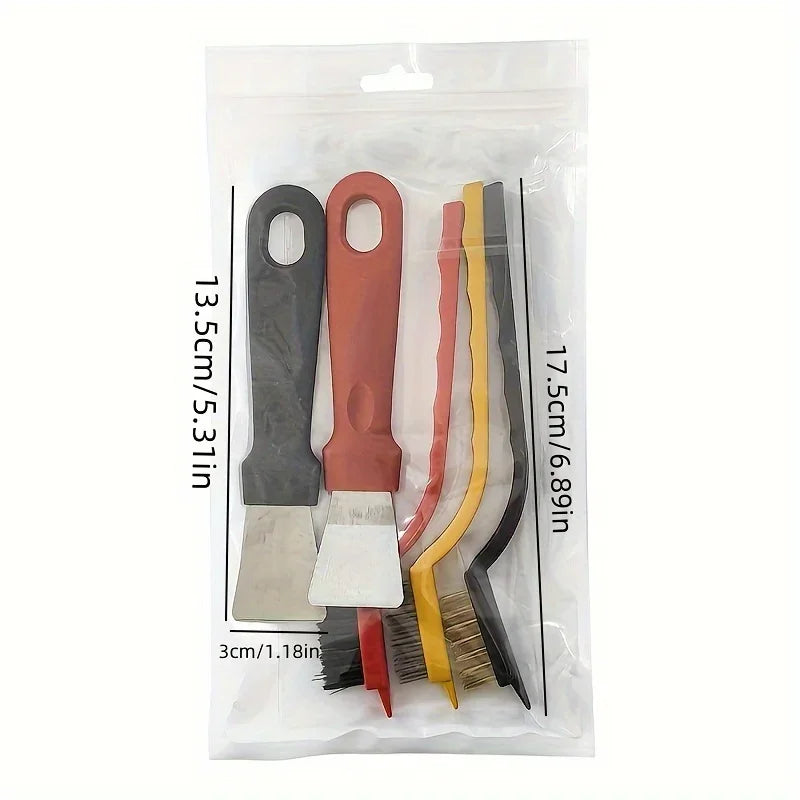 Kitchen Cleaning Brush Set with Gas Stove Scraper and Wire Brushes - Oil & Dirt Removal