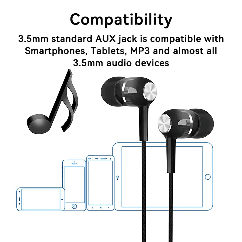 Wired In-Ear Earphones with Microphone, Heavy Bass Stereo Headset for Music & Gaming