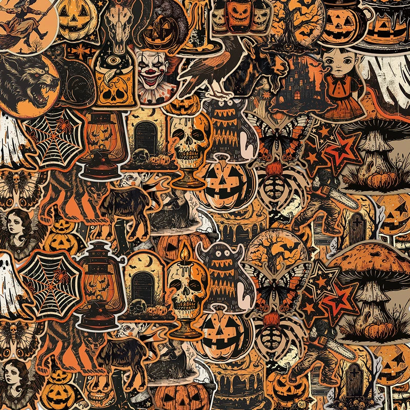 50PCS Waterproof Halloween Stickers Pumpkin Witch Handmade Phone Laptop Luggage Decals