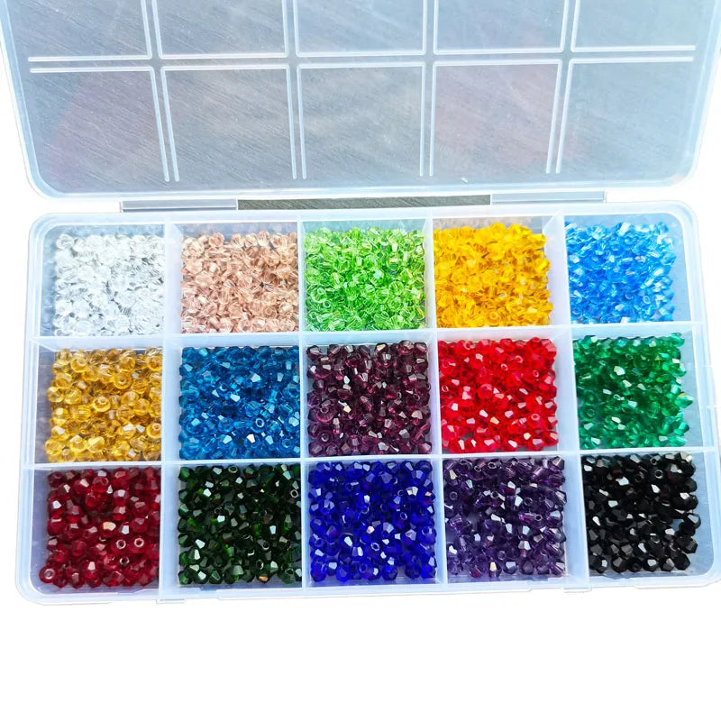 Bicone Crystal Beads Set for Jewelry Making - Multi-Size Irregular Glass Beads with Storage Case