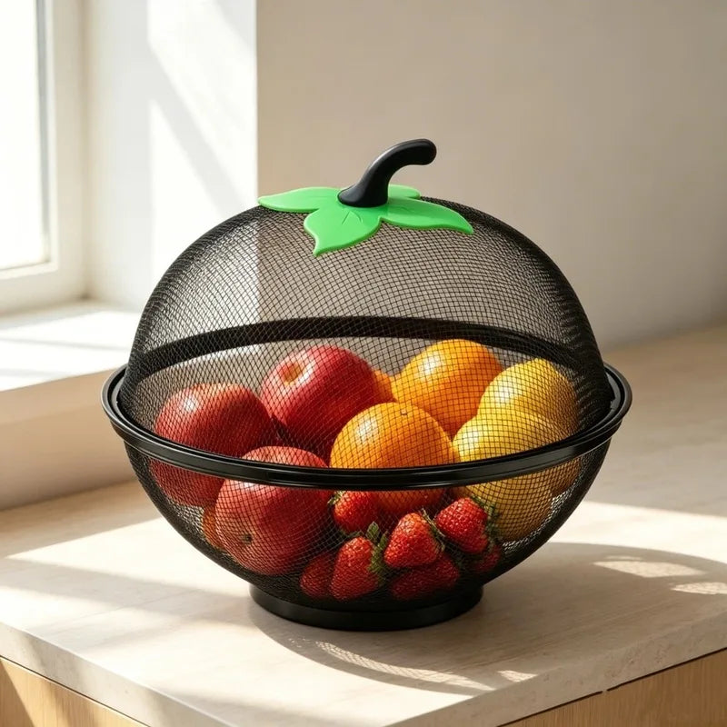 Mesh Cover Metal Fruit Basket with Moisture-Resistant Multi-Functional Kitchen Storage Rack