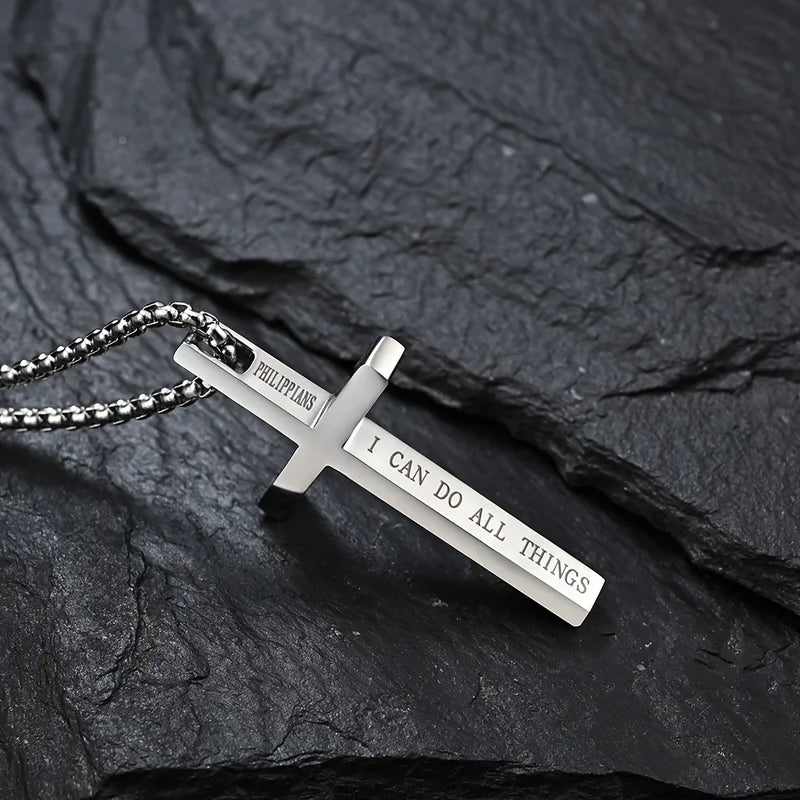 Jesus Cross Necklace Men Women Bible Verse Spiritual Jewelry Stainless Steel