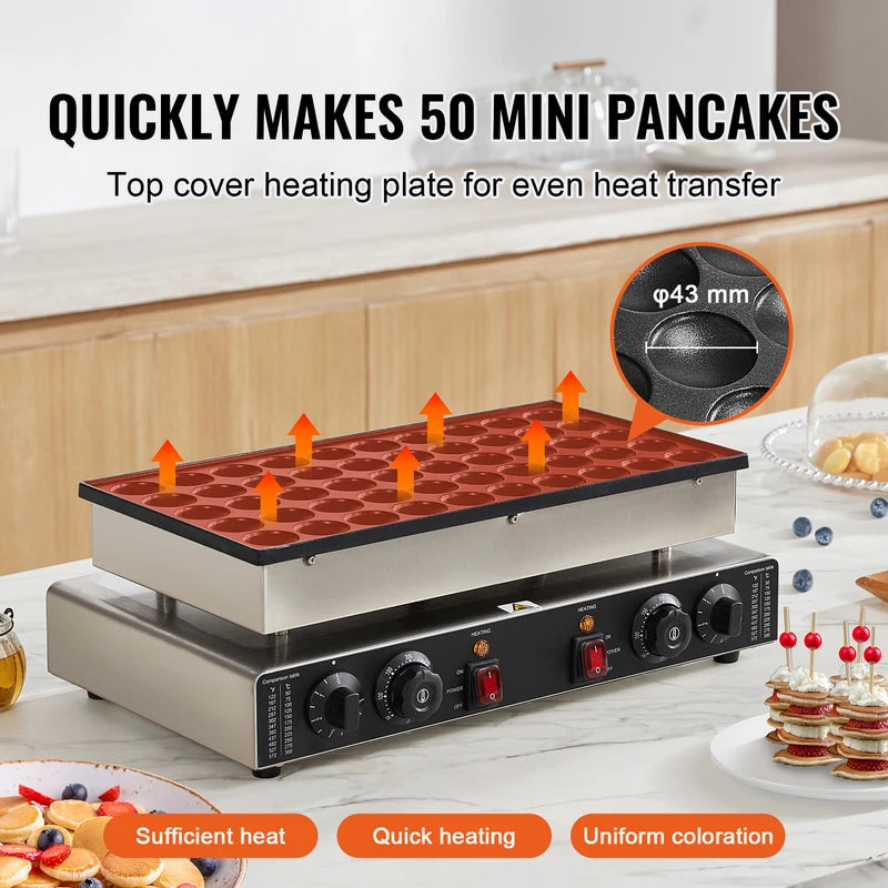 Mini Dutch Pancake Maker - Commercial Waffle Baker with Non-Stick Dual Temp Control
