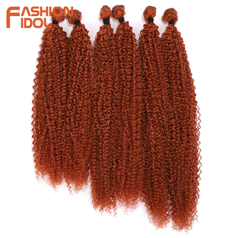 Kinky Curly Synthetic Hair Extensions Bundles - Ombre Blonde, 20-24 Inch, High Temp Fiber, 6 Pack