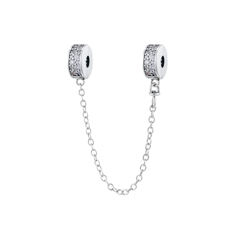 Sterling Silver Charm Beads for Bracelets DIY Jewelry Making Heart Flower CZ Safety Chain Beads