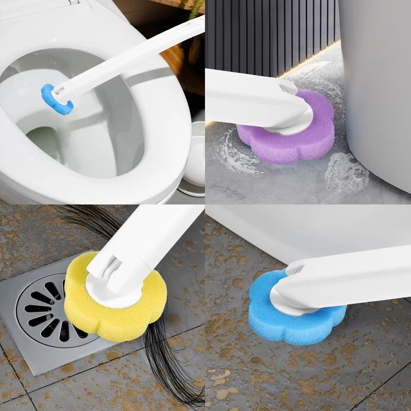 Disposable Toilet Brush Replacement Head Kit with Auto Lid Opener & Long Handle